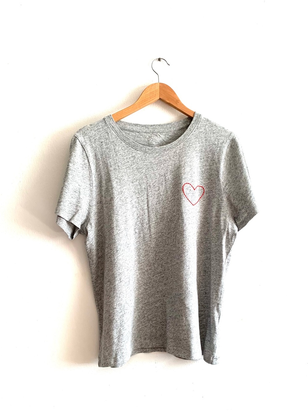 J. Crew Gray Short Sleeve Tee with Red Heart Embroidery
